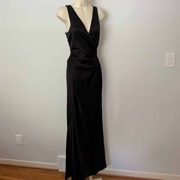 DVF Diane von Furstenberg Sura black satin gown long maxi dress formal new 0 - Picture 1 of 7